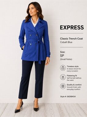 Express Women's Blue Double-Breasted Trench Coat Size SP